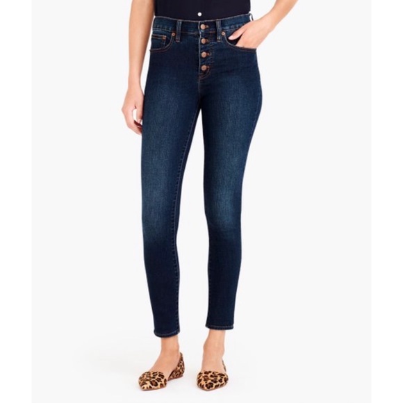 J. Crew High Rise Button Fly Dark Wash Signature Stretch Skinny Jeans